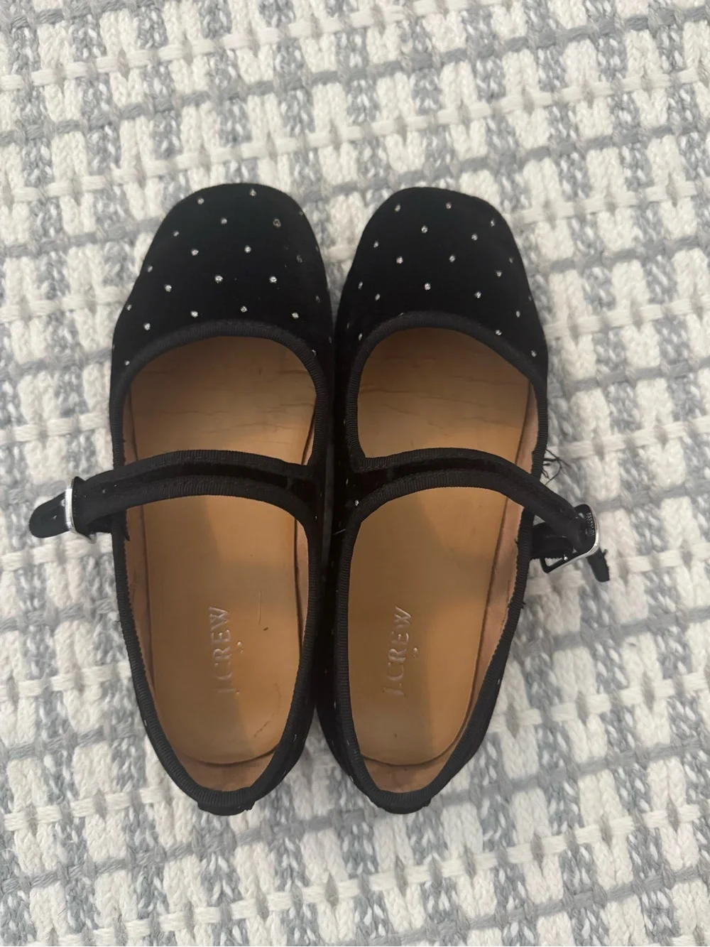 J Crew Black Mary Jane Flats with Crystal Accents - girls size 2